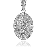 Claddagh Gold 925 Sterling Silver Oval Saint Jude Thaddeus CZ Medal Charm Pendant (Small)