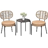 3 Piece Wicker Patio Bistro Furniture Set, Outdoor Dining Chairs, Includes 2 Rattan Chairs and Tempered Glass Table, for Gard