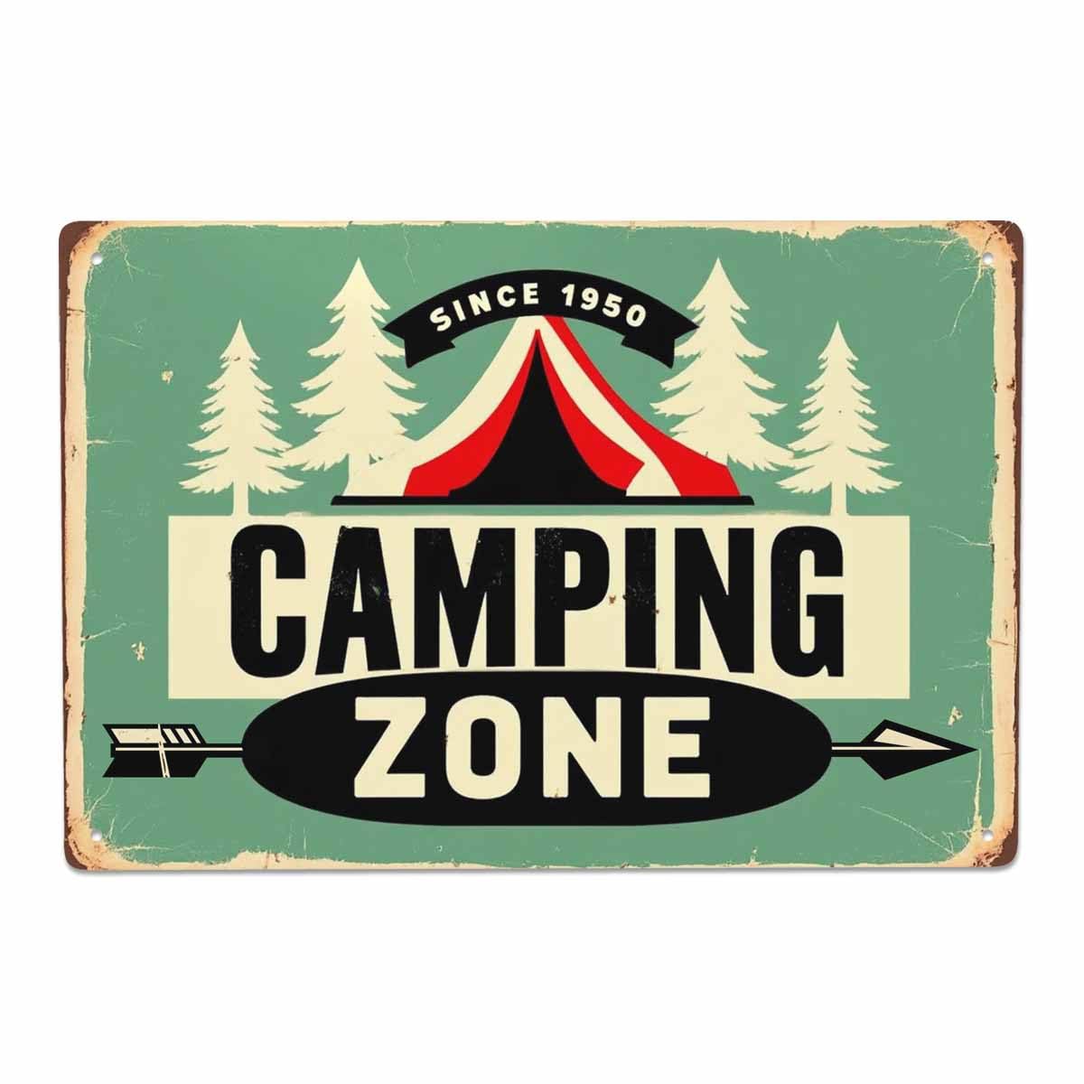 AOYEGO Camping Zone Tin Sign, Vintage Metal Tin Signs for Cafes Bars Pubs Shop Wall Decorative Funny Retro Signs for Men Women 8x12 Inch