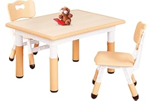 FUNLIO Kids Table and 2 Chairs Set for Ages 3-8, Height Adjustable Toddler Table and Chair Set, Easy to Wipe Arts & Crafts Ta