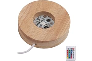 LED Display Base, Colorful Wooden LED Light Display Base with Remote Control, Night LED Light Lamp Base for Selenite Tower 3D