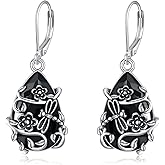 YFN Black Tourmaline Earrings Sterling Silver Dangle Drop Leverback Earrings Crystal Healing Jewelry Spiritual Protection Gifts for Women