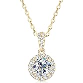 AINUOSHI Moissanite Necklace for Women - 925 Sterling Silver Moissanite Halo Pendant Necklace D Color VVS1 Clarity, White Gold Plated Dainty Necklace Jewelry Gifts for Wife Girlfriend Mom