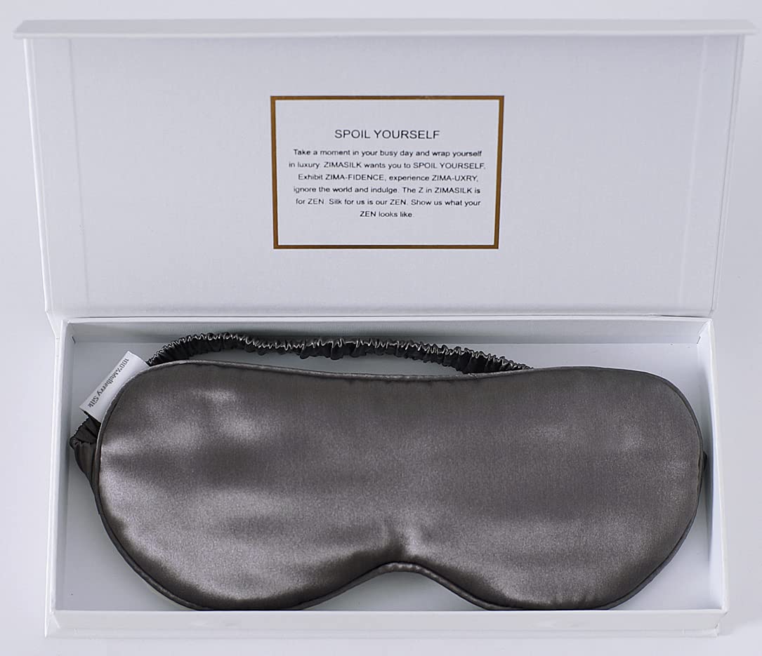 ZIMASILK 100% 22 Momme Pure Mulberry Silk Adjustable Sleep Mask, Filled with Pure Silk, Wrapping Strap- Super Soft, Breathable & Comfortable Blindfold, Perfect Blocks Light for Sleeping Dark Grey