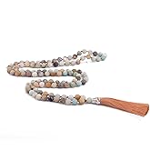 KIKILA Mala Beads 108 Natural Stone GemStones Japamala Yoga Meditation Hand Knotted Beaded Tassel Necklace for Women Men