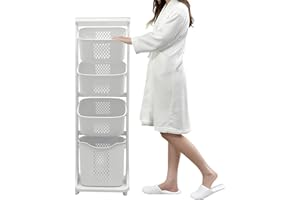 BAOKALER 4-Tier Laundry Hamper Sorter, Vertical Rolling Laundry Baskets with Wheels Removable, Stackable Laundry Cart Organizer and Storage for Small Space, Dorm, Closet, Bathroom