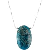 NJCRAFT Oval Cabochon Necklace for Women, 10-20 Carat Handmade Gemstone Pendant Jewelry, Polished Stone, Adjustable 18 Inch Silver Plated Chain