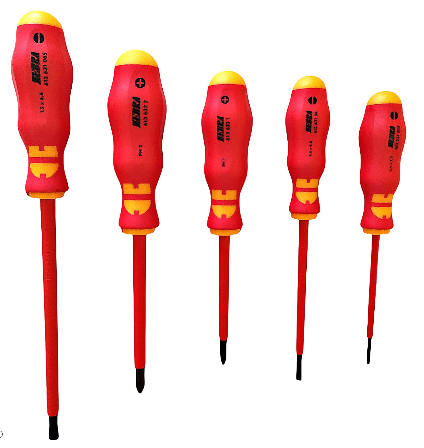 Set of 5 Insulated Screwdrivers WURTH 061396325 VDE Cut 2.5 4 6.5 Cross PH1 PH2 Burnished PH Blades to IEC 900 and EN 60900