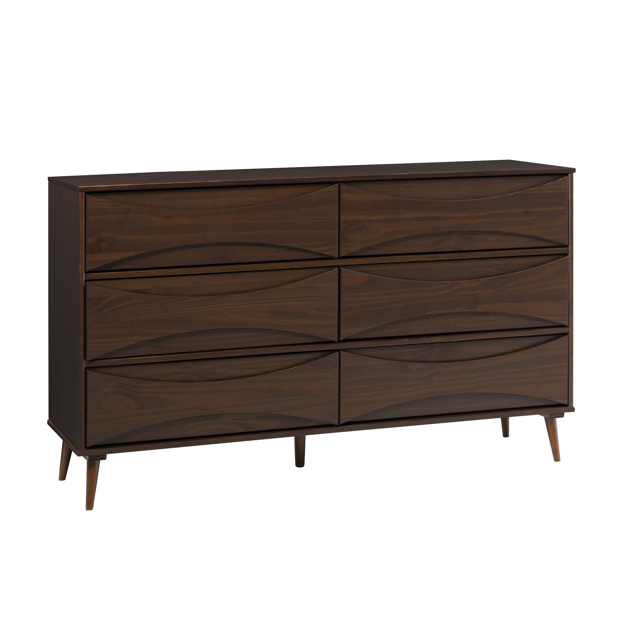 Photo 1 of Walker Edison Atticus Mid-Century Modern Detailed 6-Drawer Solid Wood Dresser, 59 Inch, Walnut