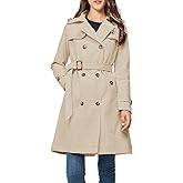 Rasujie Women's Trench Coat Double Breasted Classic Lapel Overcoat Belted Jacket with Detachable Hood