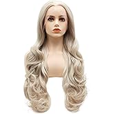 LUSHY BEAUTY Hair Synthetic Lace Front Wig Wavy Long 26inch White and Blonde Mix Heavy Density Heat Resistant Realistic Wig
