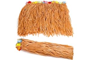 Kicko Luau Hawaiian Grass Table Skirt - 2 Pack - 9 Feet X 29 Inch - Real Hawaiian Island Party Decorations with Hibiscus Flowers, for Kids and Adult Birthdays, Polynesian Themed Events