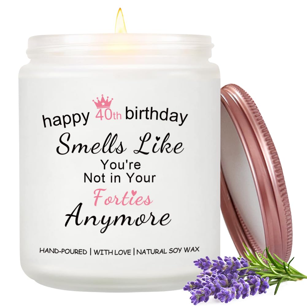 Happy 40th Birthday Candle Gifts for Women, Soy Wax Lavender, 1986 40 Year Old Birthday Gifts for Friends, Sisters, Wife, Husband