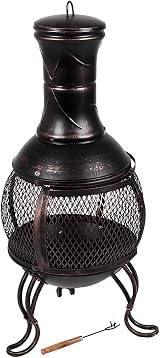 Fire Vida Steel Chiminea Outdoor Heater BBQ Grill Black Antique Gold view 3