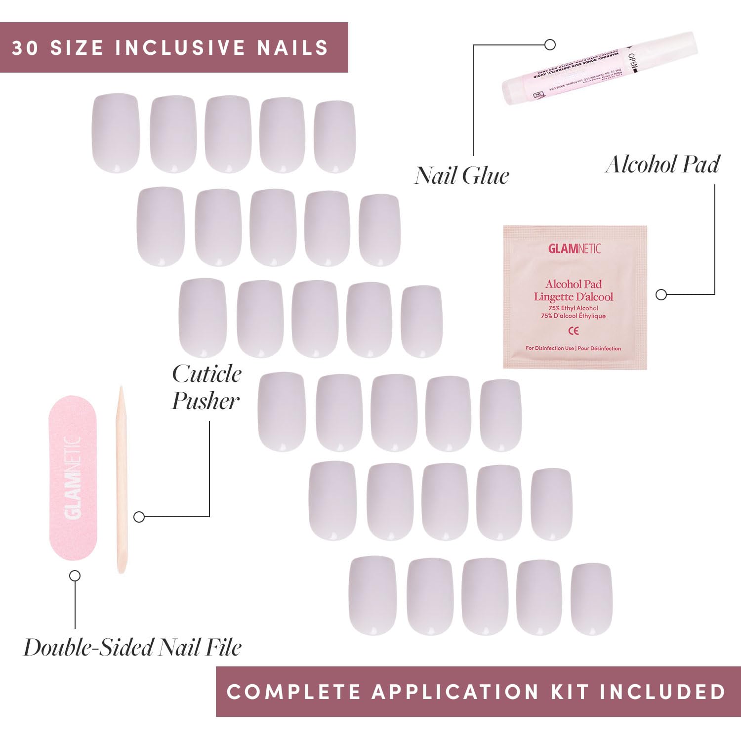 Glamnetic Press On Nails - Lilac Gray | Opaque Pale Light Lilac Gray Short Squoval False Nails, Reusable Stick On Fake Nails with Glue | Salon Quality | 15 Sizes - 30 Nail Kit - Image 4