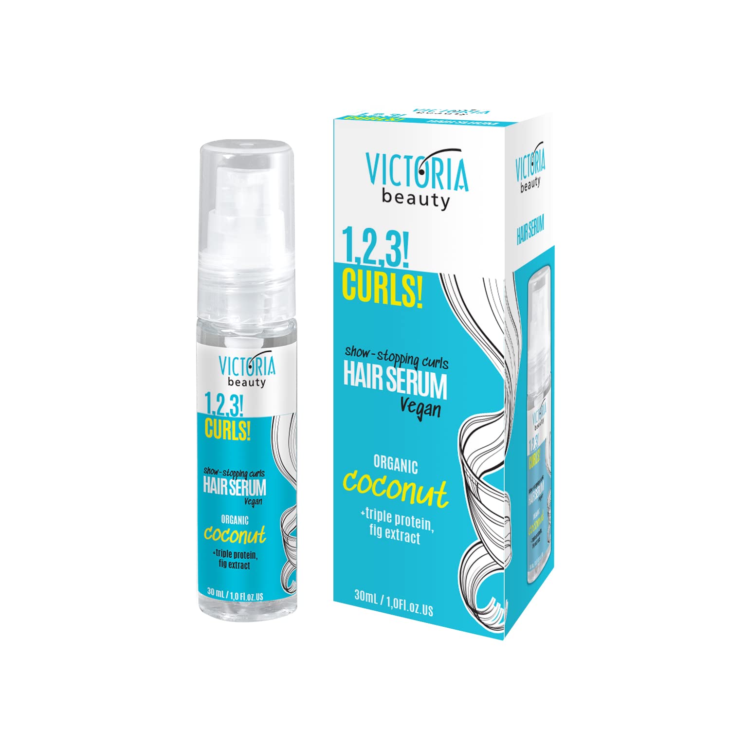 Victoria Beauty 1,2,3! Protein Hair Treatment for Curly Hair with Triple Protein, Coconut, And Fig - Wavy and Curly Hair Serum with Anti Frizz Effect, 30ml
