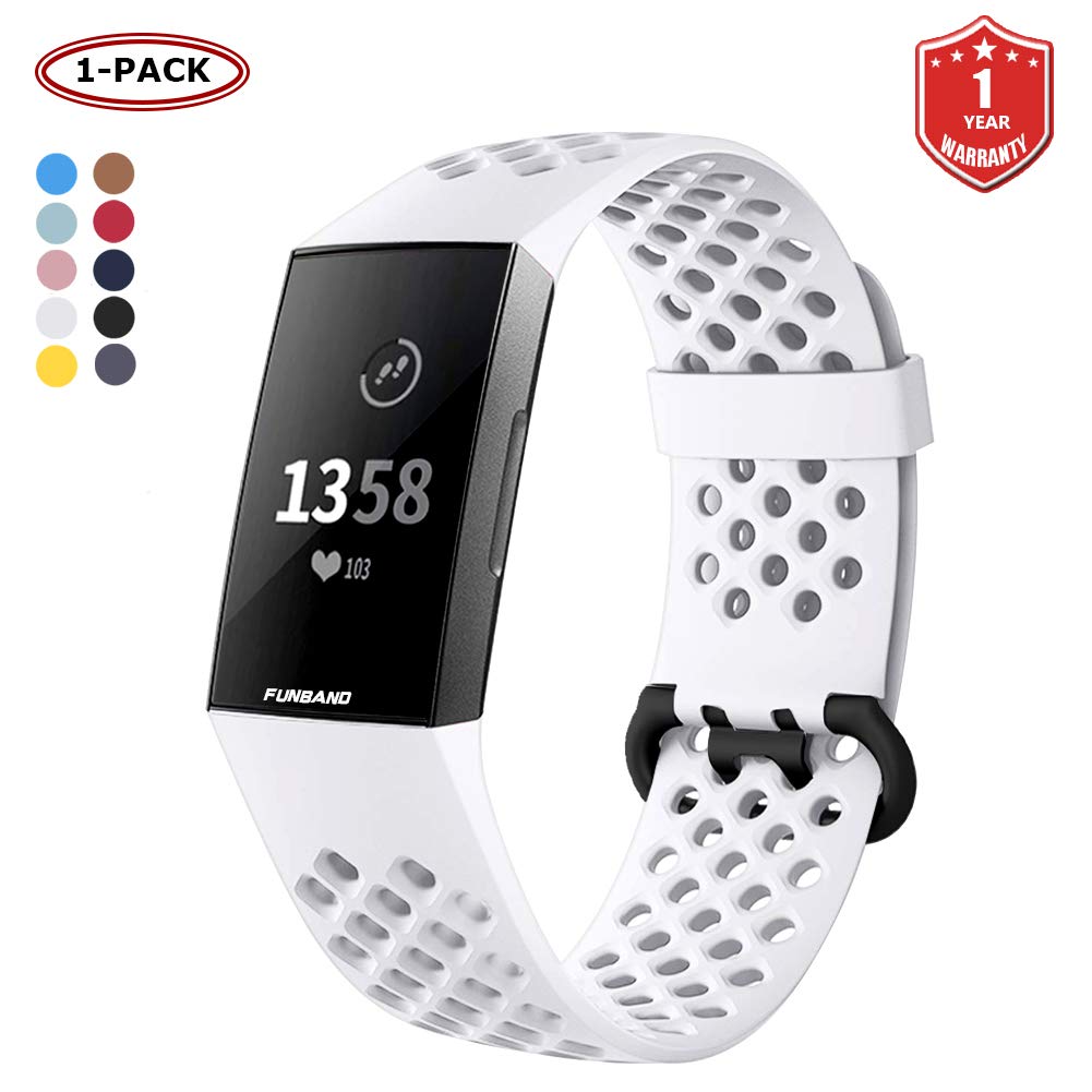 FunBand Strap Compatible with Fitbit Charge 3/Charge 4 Strap Bands, Easy Adjust Breathable with Ventilation Holes Soft Silicone Sport Replacement Accessory Bracelet Straps Fitness Activity Wristband