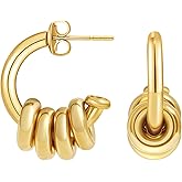 U UWorld 18K Gold Plated Hoop Earrings Stainless Steel Hypoallergenic Earrings Gold and Silver Two Tone Cuff Earring Hanging Round Pendant Statement Earrings for Women