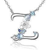 VIKI LYNN Initial Necklace for Women 925 Sterling Silver Initial A to Z Letter Pendant Necklace with Blue Flower Cubic Zirconia Birthday Engagement Gift for Women,Mom, Couple