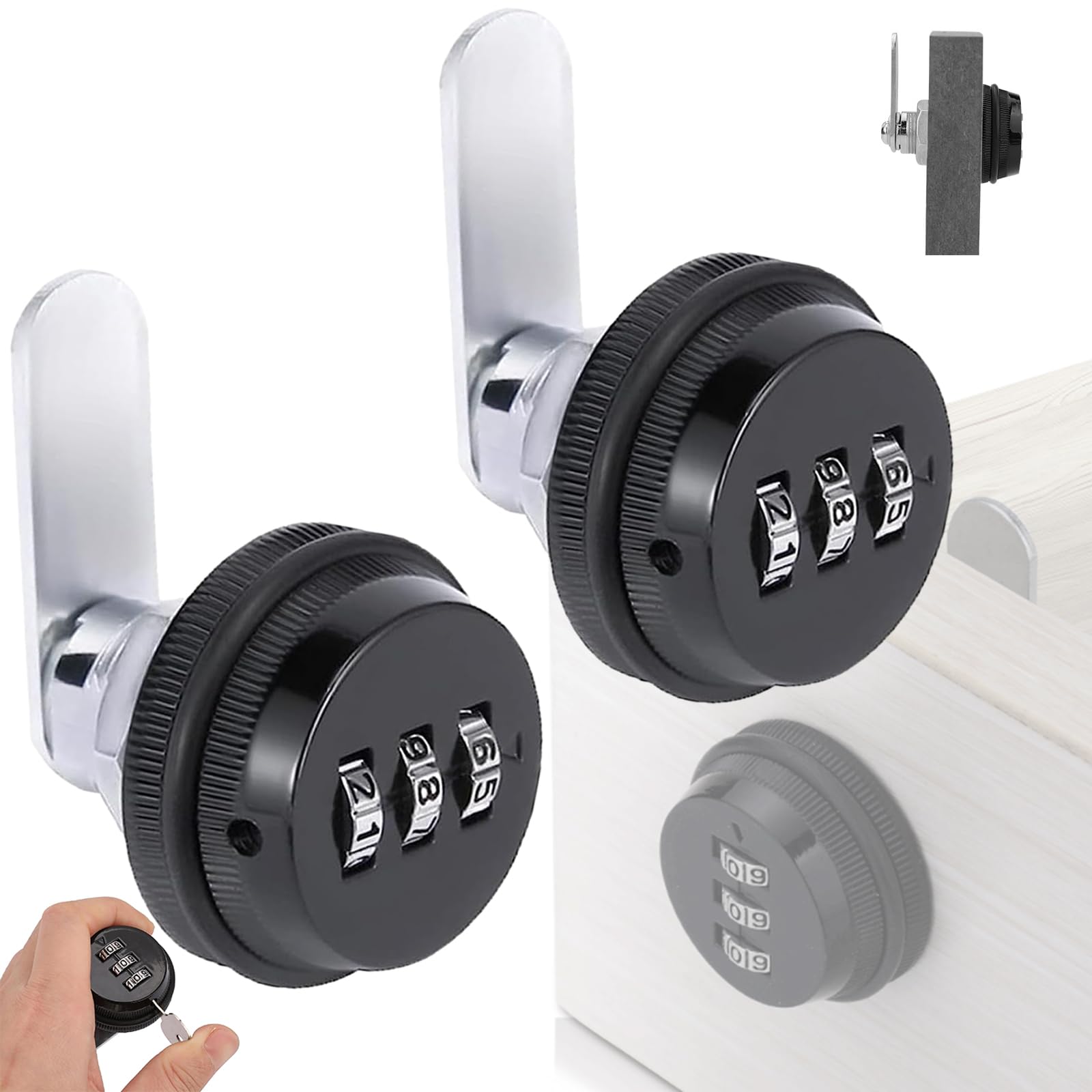WTpin Pack of 2 combination cam lock, rotary tongue lock, drawer lock, zinc alloy, for box cabinet, protect the security of file properties