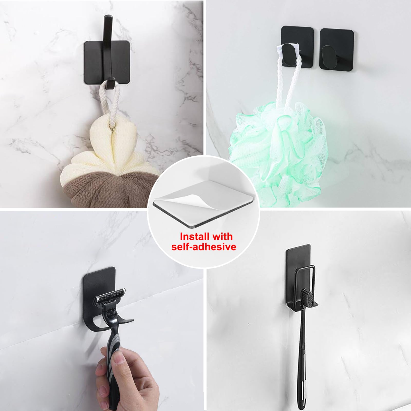 Motashin 9 pezzi Set accessori per il bagno in acciaio inossidabile Montaggio a parete Tovaglioli Porta carta igienica Accappatoi Ganci da parete adesivi Portarasoio Portaspazzolini da denti,40CM