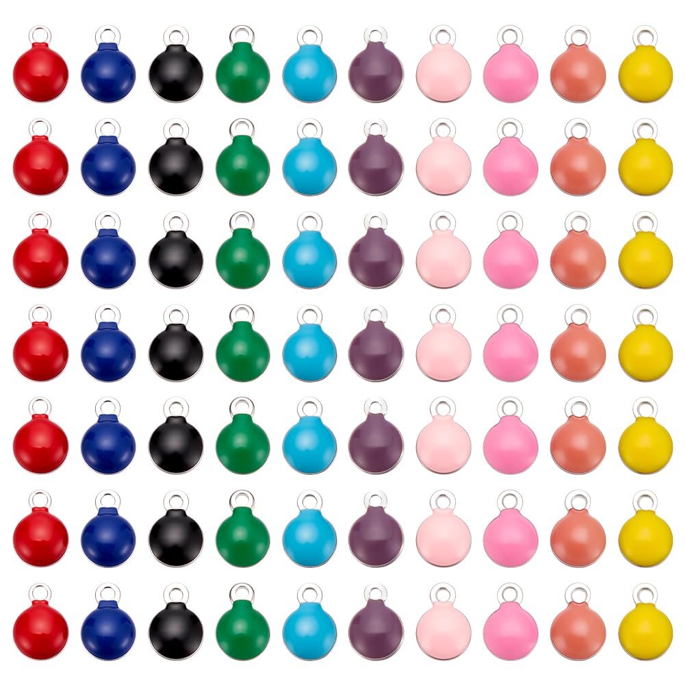 UNICRAFTALE about 80pcs 10 Colors Flat Round Enamel Pendants Stainless Steel Linking Charm Mixed Color Enamelled Sequins Jewelry Charms for Jewelry Making Hole 1mm