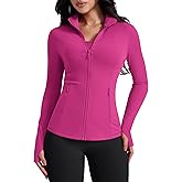 AVGO Womens Workout Jackets Lightweight Athletic Zip Up Jacket Slim Fit Running Gym Top with Pockets & Thumb Holes