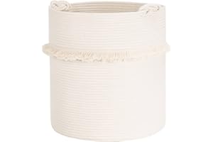 CherryNow Extra Large Woven Storage Baskets – 17'' x 16'' Cotton Rope Decorative Hamper for Magazine, Toys, Blankets, and Laundry, Cute Tassel Nursery Decor - Home Storage Container Off-white