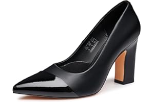 Trary Heels for Women Closed Pointed Toe Chunky Pumps Shoes Women Block High Heels Comfortable Slip-On Dress Office Party Wedding Shoes 3.54" Heel