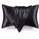 Love's cabin King Size Satin Pillowcase Set of 2, Similar to Silk Pillow Cases, Satin Cooling Pillow Covers for Hair and Skin with Envelope Closure, 20x36 inches, Black