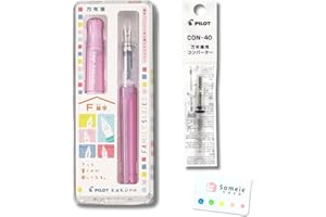 Someie Fountain Pen Set CON-40 Converter & Kakuno Fine Nib with Black Ink Cartridge & Sticky Notes – Refillable Ink System, For Beginners, Calligraphy (Pink FKA-1SR-KGP-F)