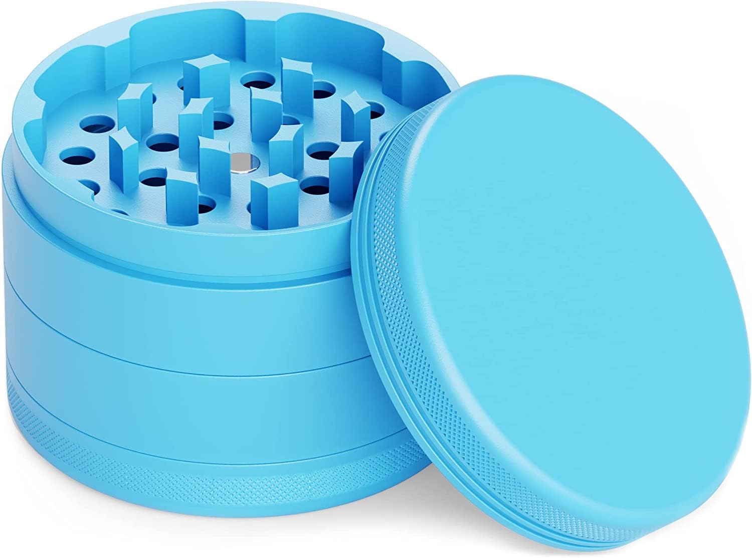 Movaleaf Ceramic Grinder/Crusher, Non-Stick, 4-Piece, Nano Ceramic Coated Herb Mill, Diameter 63 mm, Includes Carry Bag, Pollen Scraper and Brush. (Blue)