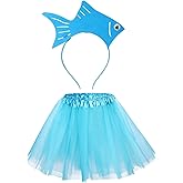 Shyyween Fish Costume Set Sea Fish Goldfish Marine Life Headband and Tutu for Women Mardi Gras Accessories