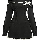 SOLY HUX Women's Off The Shoulder Sweater Dress Bowknot Knit Mini Dresses Bodycon Long Sleeve Sweater Dress 2024 Trendy