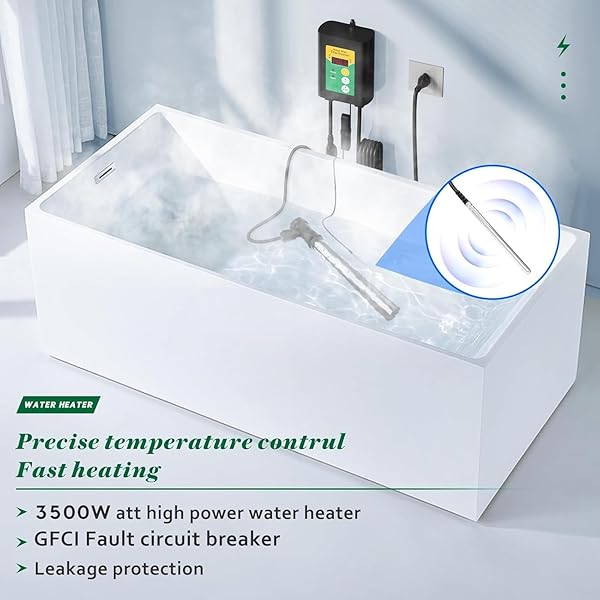 3500W 240V TITANIUM FULLY SUBMERSIBLE PORTABLE ELECTRIC IMMERSION LARGE POOL WATER HEATER WATERPROOF HOT TUB HEATER WITH LCD THERMOSTAT & GFCI PLUG, FOR SWIMMING POOL, BATHTUB, BAPTISTRY, BUCKET (GY)