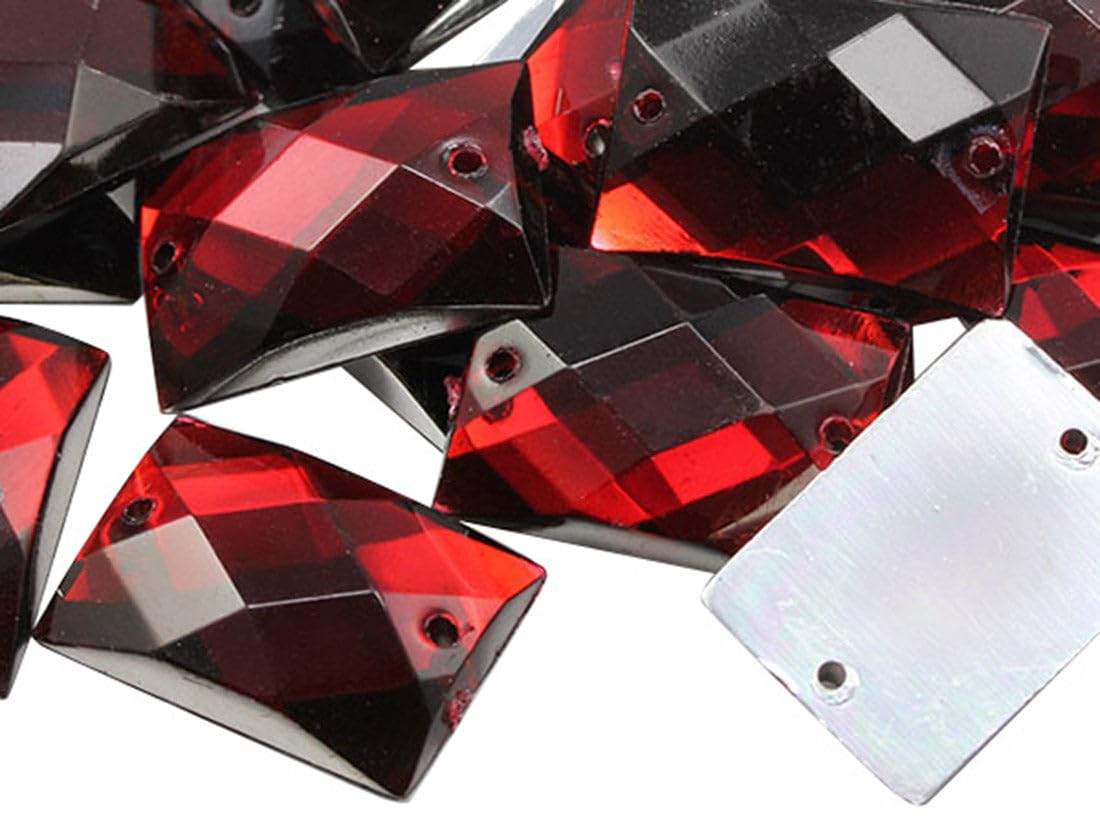 Allstarco 18x13mm Red Ruby CH17 Flat Back Rectangle Sew On Beads for Crafts Plastic Acrylic Rhinestones with Holes for Sewing, Clothing Embelishments, Costume Cosplays 45 Pieces