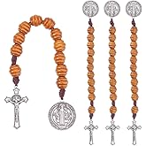 DICOSMETIC 4Pcs Saint Benedict Medal Pocket Rosary Open Style One Decade Rosary Wood Beads with Medal and Crucifix Catholic Christian Religious Gift for Men Women, 19.7cm
