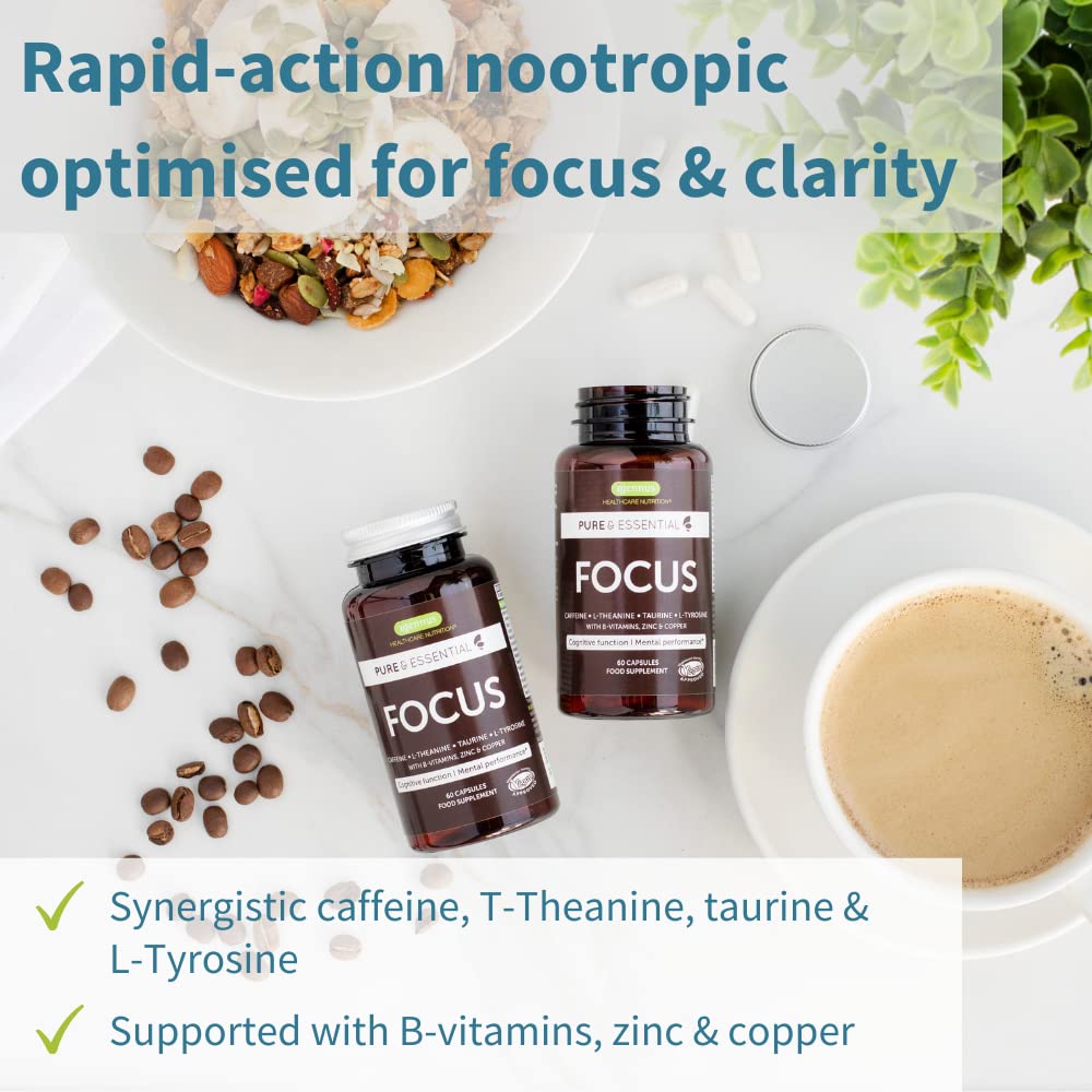 Igennus Focus - Nootropic with 200mg Natural Caffeine, Methylated B Vitamins, L-Theanine, Taurine, L-Tyrosine, Clean Energy, Brain Booster & Cognitive Performance, Non Jittery, 60 Capsules