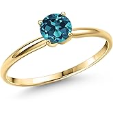 Gem Stone King 14K Yellow Gold London Blue Topaz Engagement Ring For Women | 1.10 Cttw | Round 6MM | Gemstone November Birthstone
