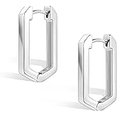 925 Sterling Silver Hoop Earrings for Women Trendy Small Square Hypoallergenic 14K Gold Plated Hoop Earrings Geometric Minimalist Rectangle Hoops Earrings