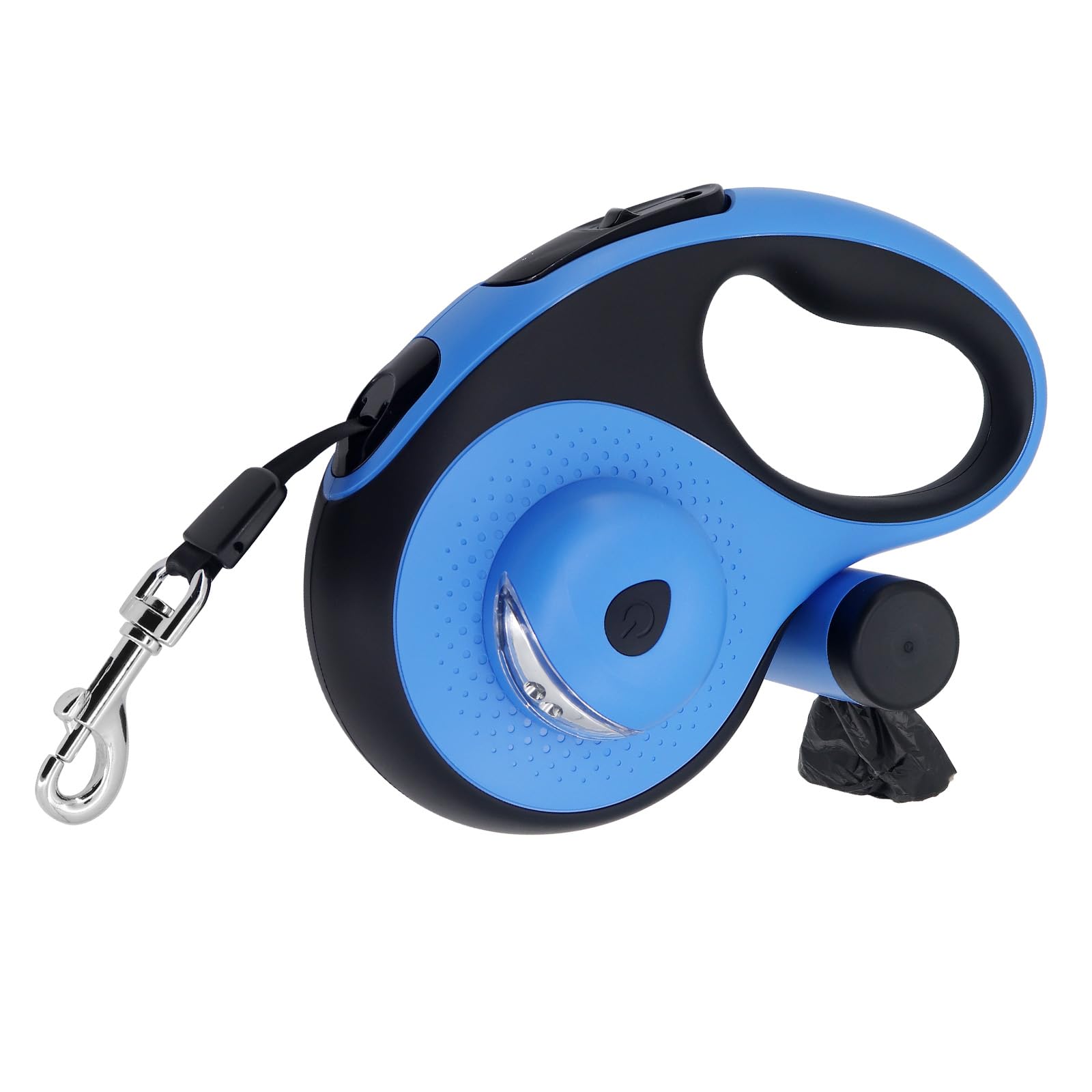 MoYouno 8M Long Retractable Dog Leash with Poo Bag Holder, Heavy Duty Pet Lead - Durable Automatic Extendable Dog Training Leash with Floodlight (Blue)
