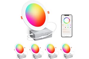 CHANGM Smart Recessed Lighting 6 Inch RGBCW Color Changing 16W LED Downlights with Junction Box,1350 Lumen Canless Wafer Recessed Ceiling Lights Work with Alexa,Music Sync,DIY Scenes,Timer,23 Modes,4 Pack