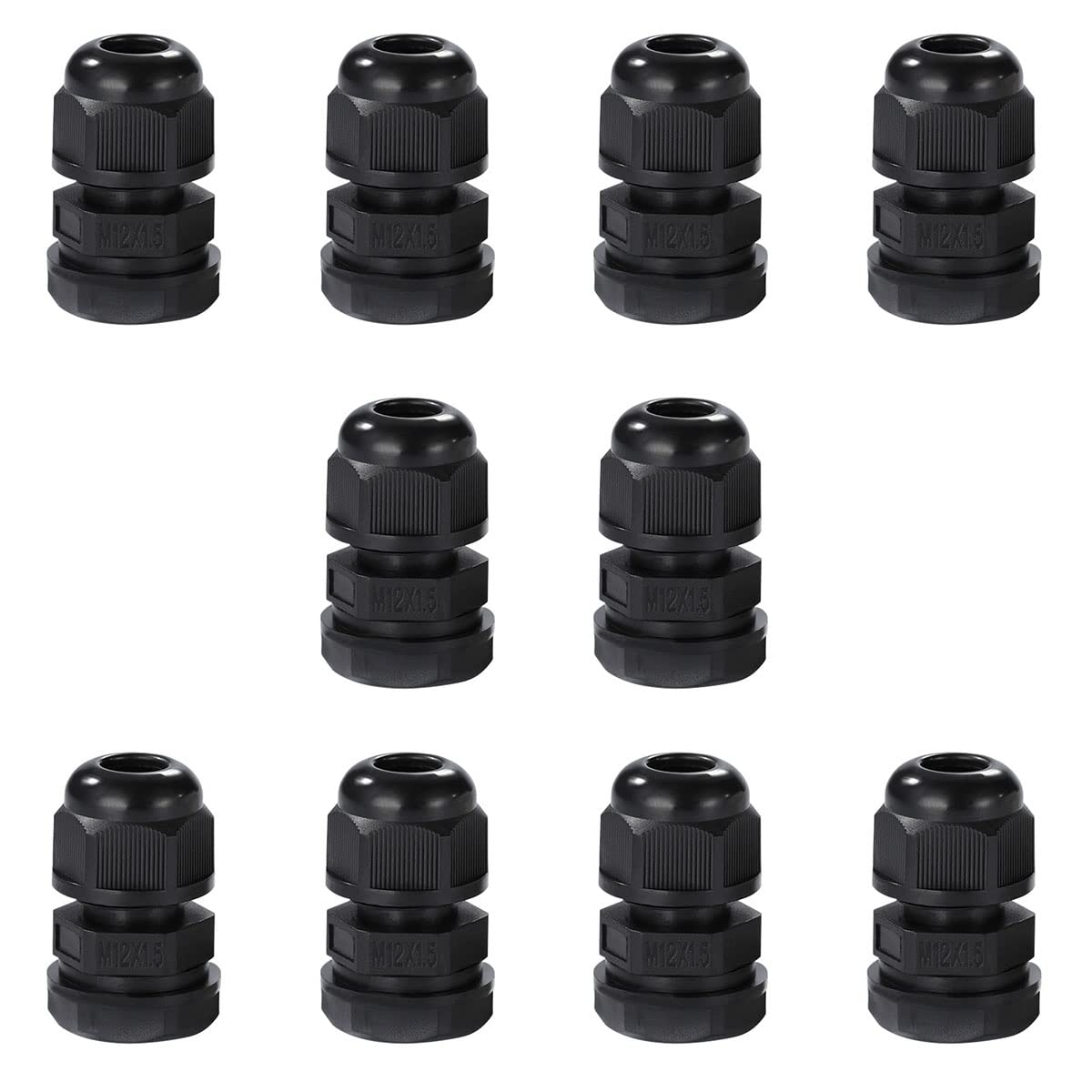 Meccion M12 Cable Gland 10 Pack IP68 Waterproof Nylon Cable Connectors with Locknut and Washer, Suitable for 3mm - 6.5mm Cables
