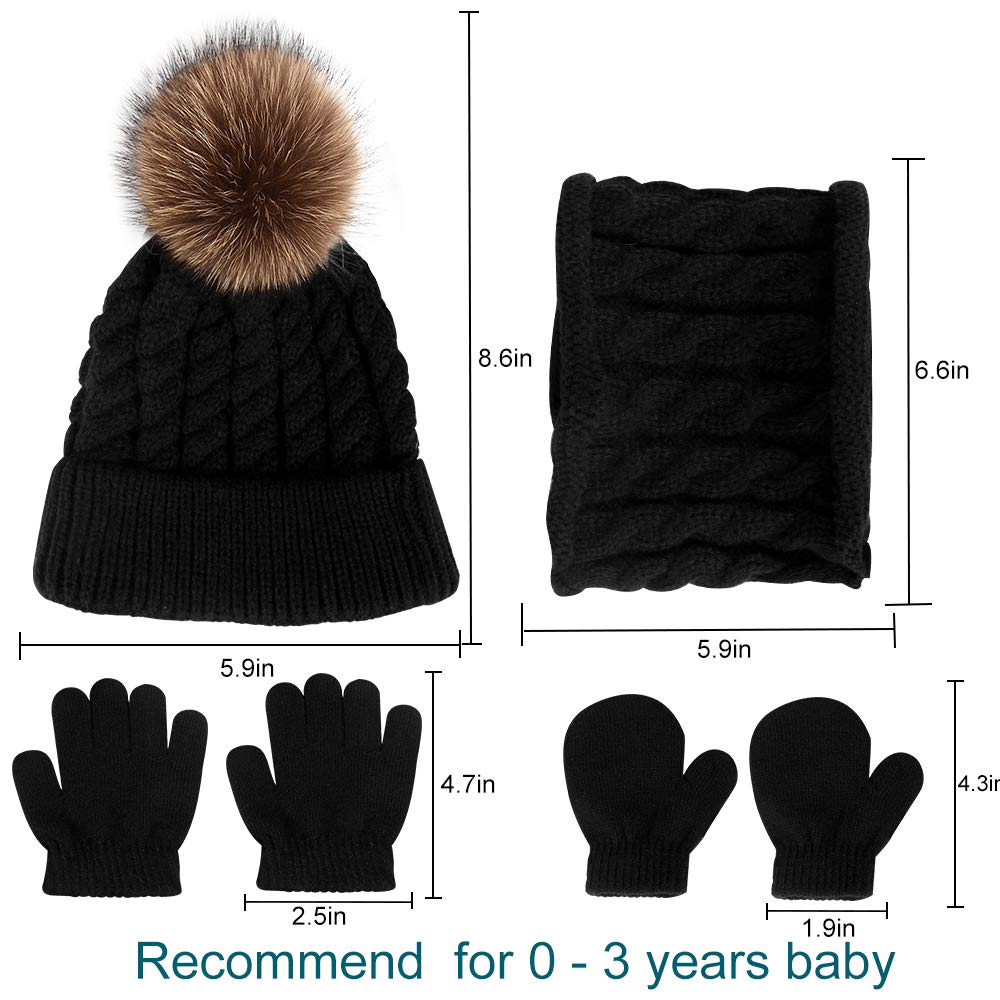 Hicdaw 6PCS Toddler Winter Hats Baby Mittens Gloves Neck Warmer Baby Winter Hat Kids Winter Hat Gloves Scarf Set for Boy Girl