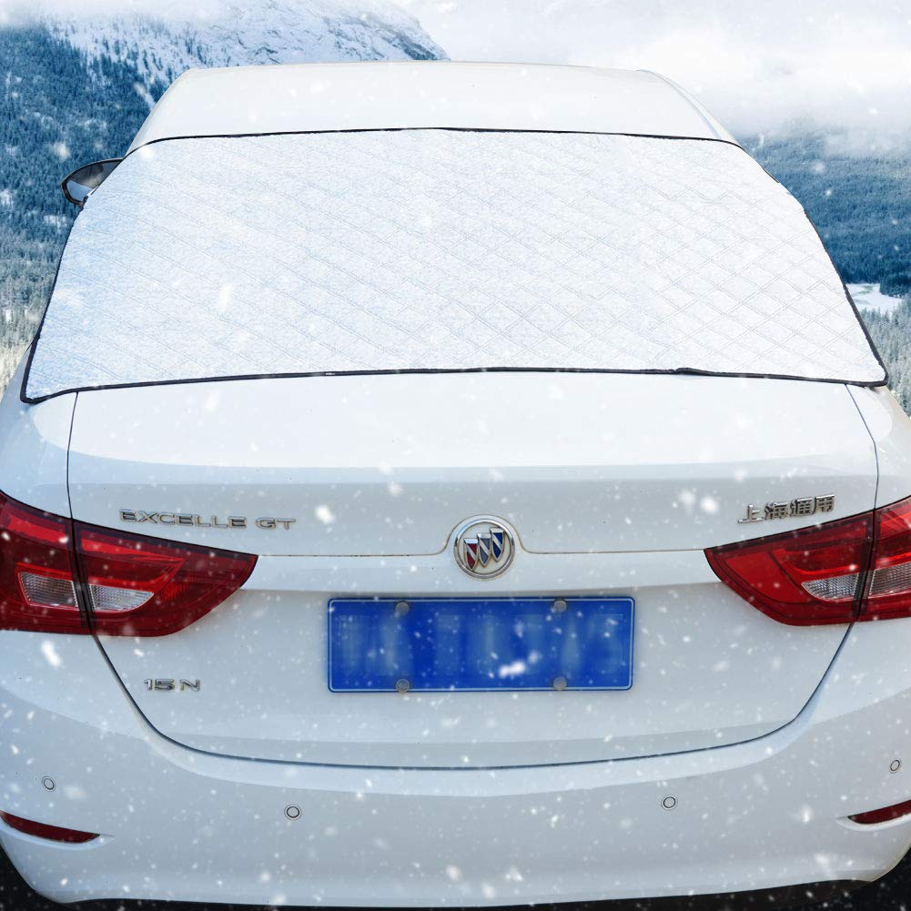 JSCARLIFE Car Rear Windshield Cover Car Sun Shades Protector for Rear Windshield with Magnetic Edges Snow Ice Defense No Scratches Cotton Thicker Windshield Summer Winter Cover Fits for Most Cars