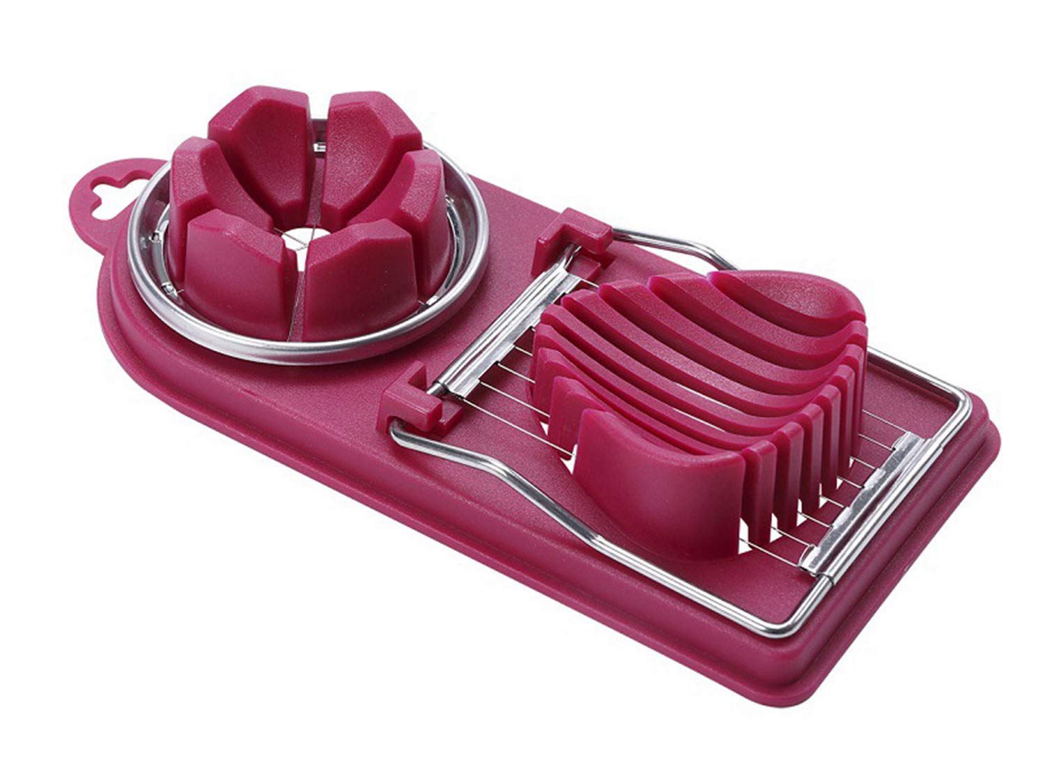 CaLeQi Stainless Steel Multi-Function Egg Slicer - Separates and Wedges, Dual Styles, Hard Boiled and Salad Slicer (Wine Red)