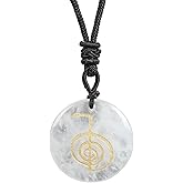 Loveliome Round Stone Lucky Coin Spiral Reiki Symbol Crystal Stone Pendant Necklace for Men and Women Adjustable 60-65CM