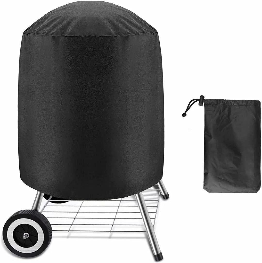 Round Waterproof Barbecue Cover,BBQ Grill Cover,Outdoor Vertical Barrel Cooker Smoker Cover,210D Oxford Fabric Anti-UV Barbecue Cover with Windproof Side-Strap(58×77cm)