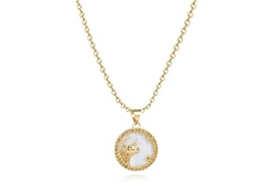 MiiFort Astrological Signs Zodiac Pendant Necklaces for Women Constellations Horoscope Round Gold Opal Pendant Birthday Birth