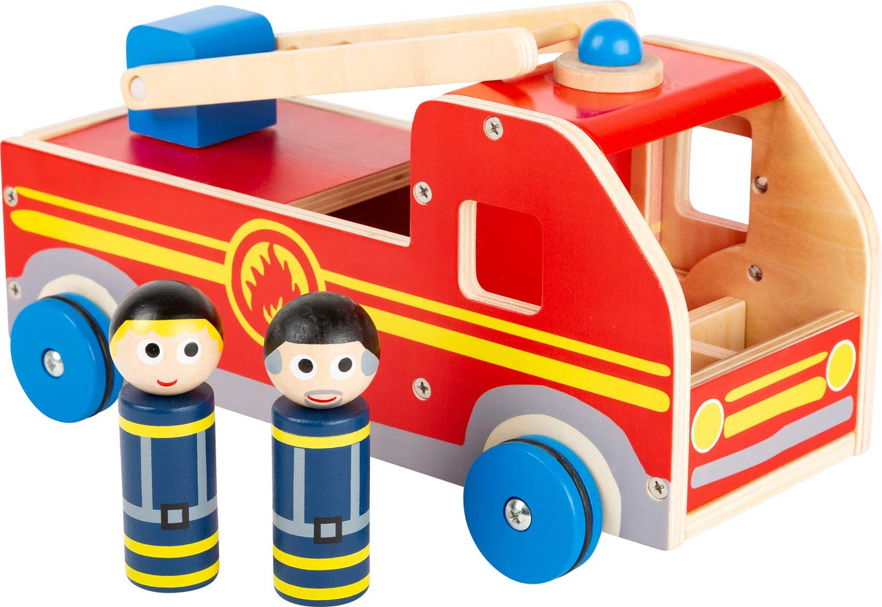 Small Foot 11456 Large Wooden Fire Engine, with Play Figures and Movable Rescue Ladder, From 3 Years Old